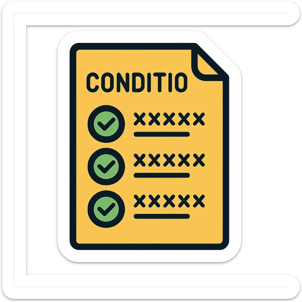 a sheet of paper with a list of conditions, the title is 'Condition', use xxxxxx to represent different conditions, modern style, clear and readable, suitable for branding sticker