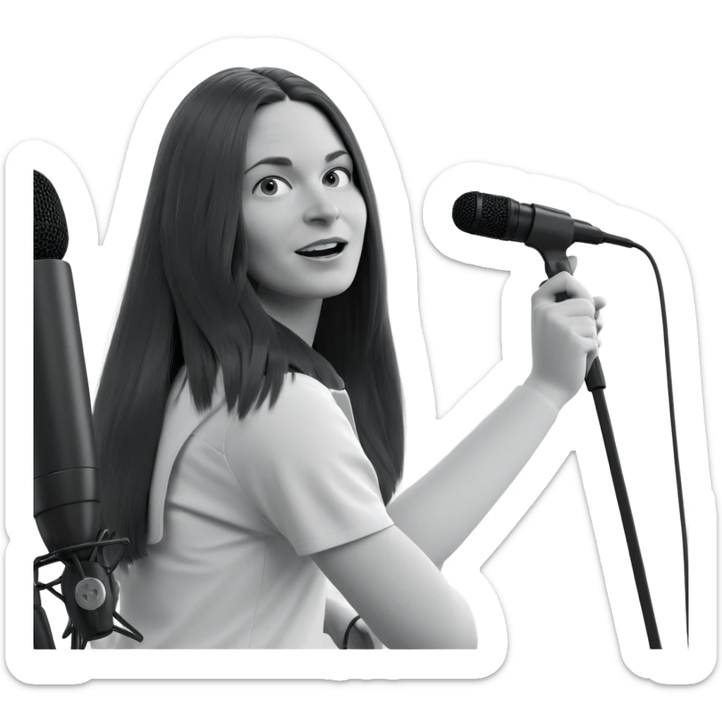 monochrome girl with microphone sticker
