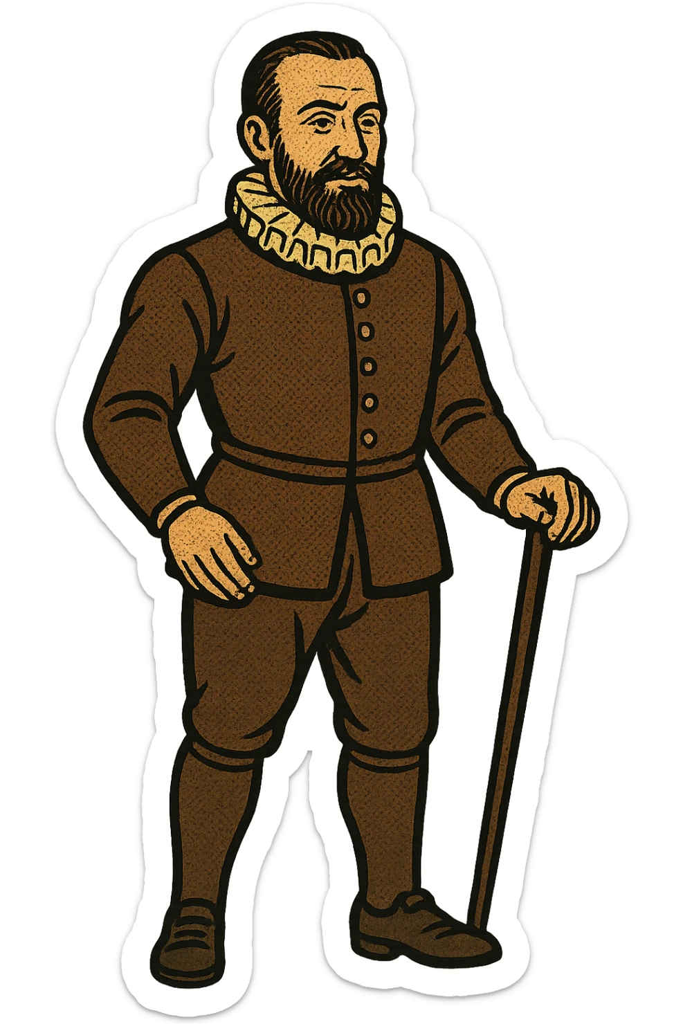 A full body picture of a calm looking Ambroise Pare the 1500s surgeon sticker