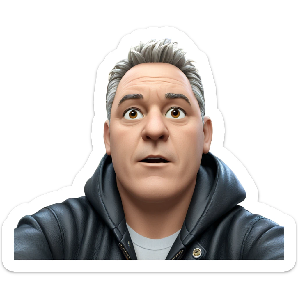 boy in leather jacket by window sticker