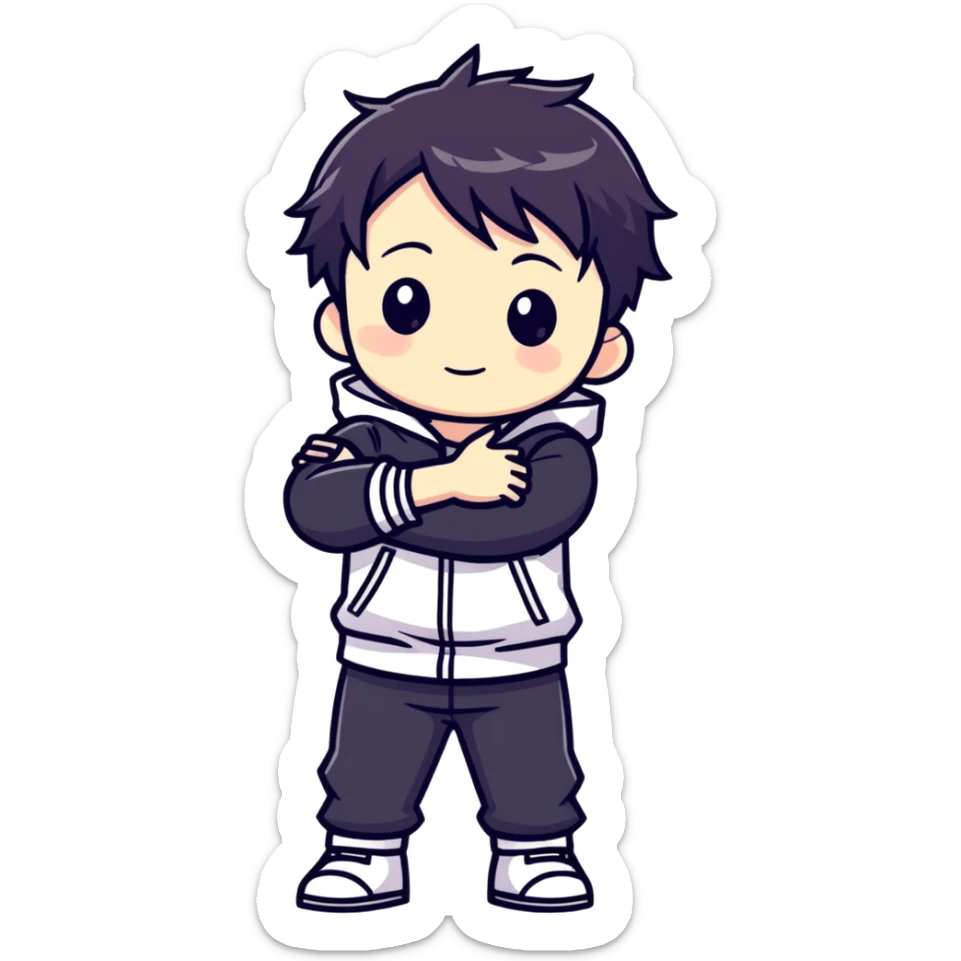 Alternative anime style chibi male character with dark aesthetic about to give a hug sticker