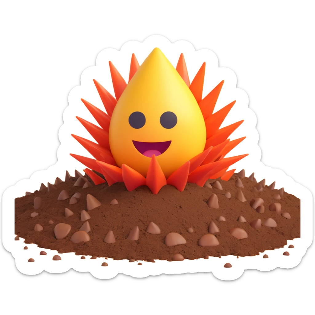 spikes coming out of the ground in 3D emoji style sticker