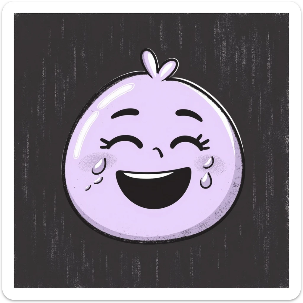 laughing face with tears of joy emoji, hand-drawn chalk style, soft lilac color palette, rough doodle-like texture, looks like pastel chalk on a dark surface, aesthetic and emotional, suitable for Telegram channel sticker