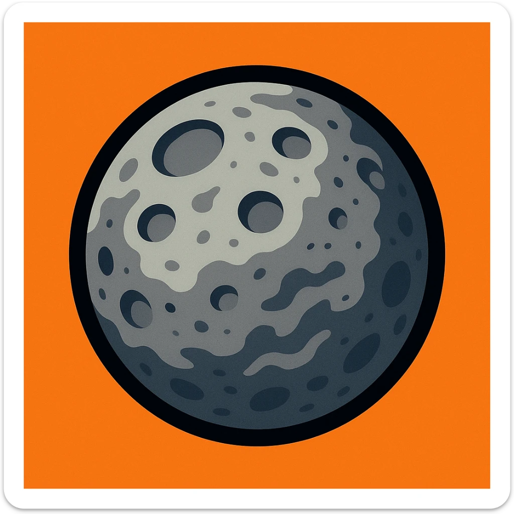 Mercury planet emoji, round, rocky gray ball with craters and rough surface, stylized cartoon sticker