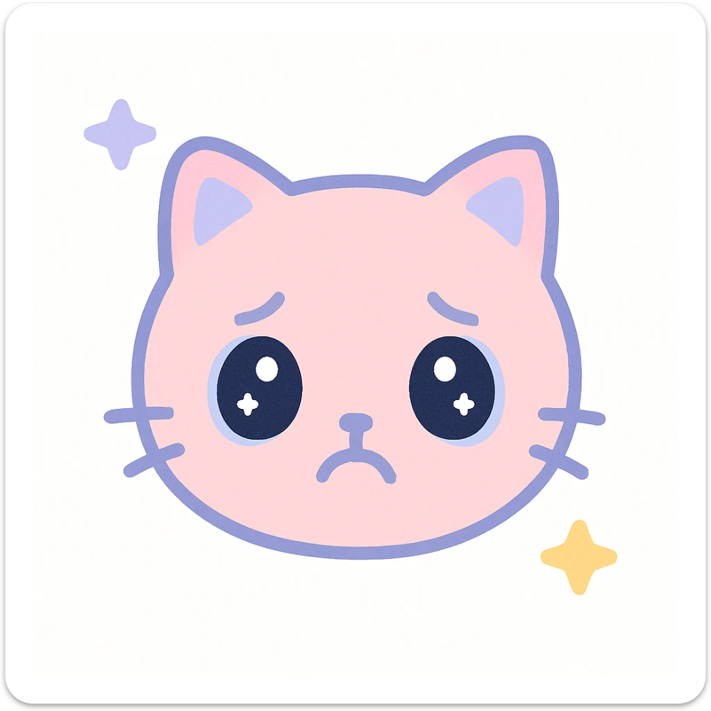sad cat emoji, big eyes, frown, pastel colors sticker