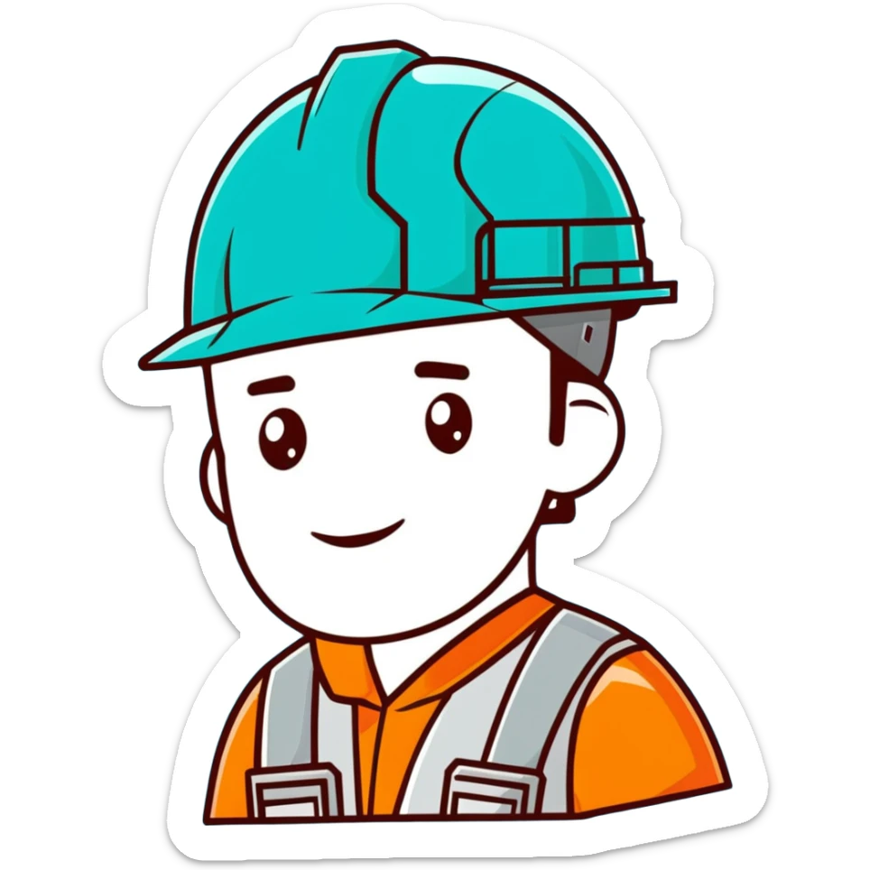 Male oil rig worker in uniform and safety helmet, minimalist design with soft gradients in sky blue, teal green, white, and light gray sticker