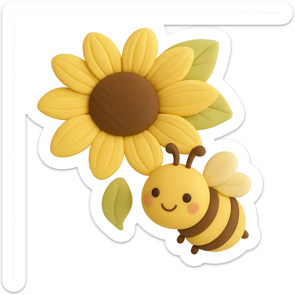 Remove the background, keep only the yellow flower and bee with transparent background in fondant cake art style. sticker