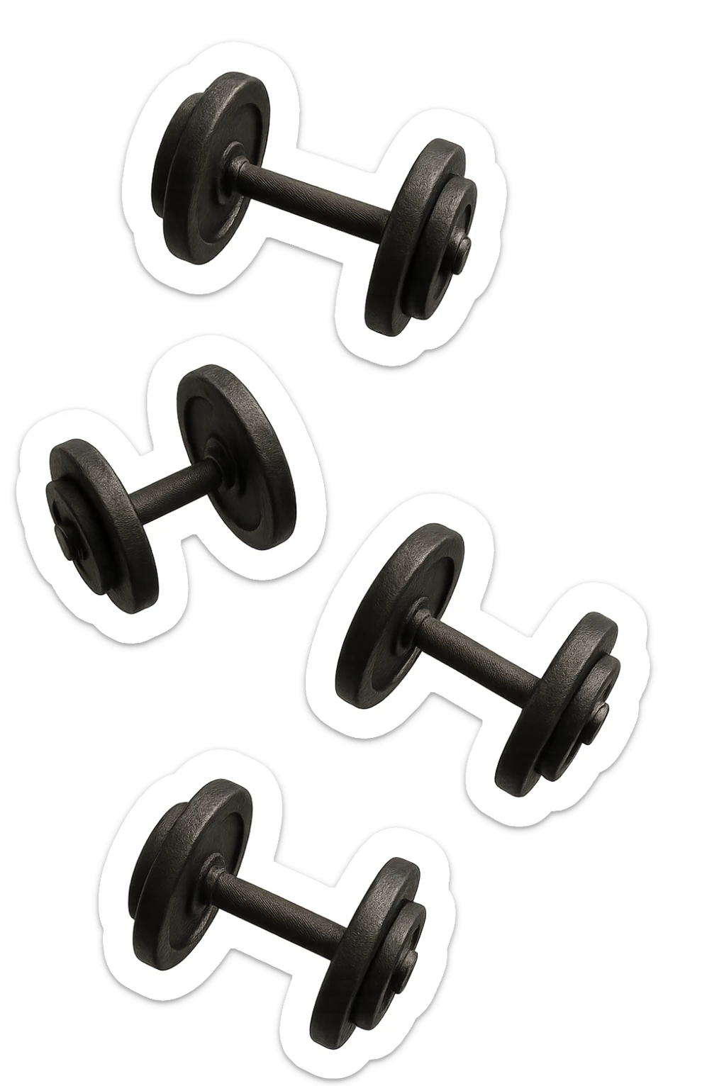 manubri da palestra cadono dall'alto verticalmente, isolata su sfondo bianco sticker