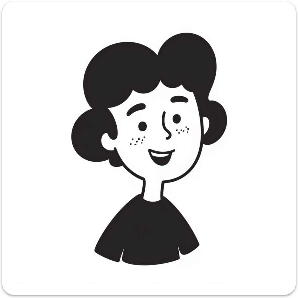 hand-drawn doodle of a happy person named Mykyta, big smile, simple lines sticker