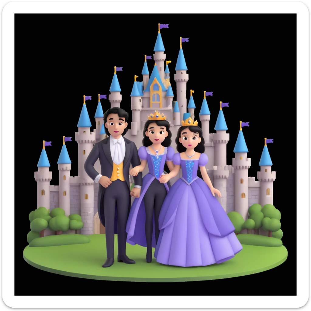 prince and princess Disney dress close up photo in castle background sticker