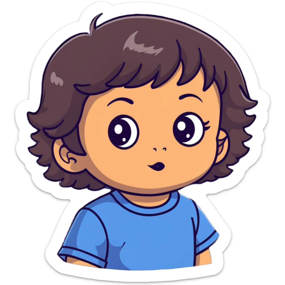 toddler face with big eyes, medium skin tone, and dark wavy hair sticker
