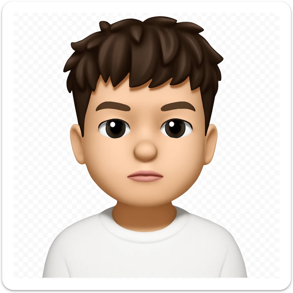 Convert this portrait photo into a 3D emoji in the Apple style, keeping the likeness and expression, with a clean background. The style should resemble Apple's 3D emoji style with smooth, rounded features and vibrant colors, maintaining the subject's facial details and expression clearly. sticker