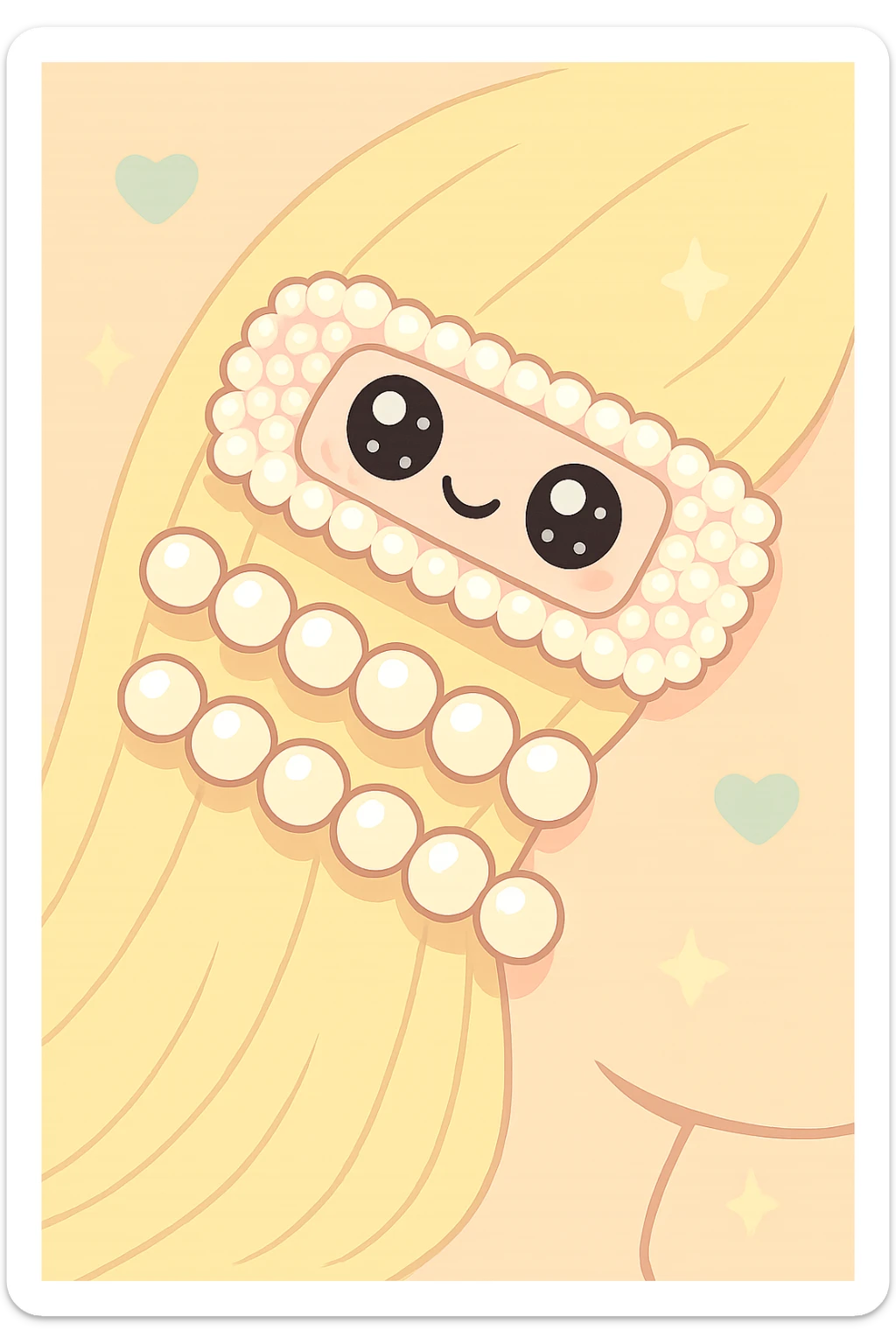 Make this pearl hair clip kawaii style with a cute face and pastel colors, keeping it delicate and sweet. sticker