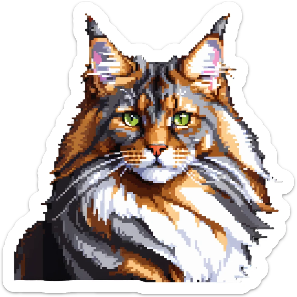 majestic maine coon cat with fluffy fur and fierce but cute face sticker