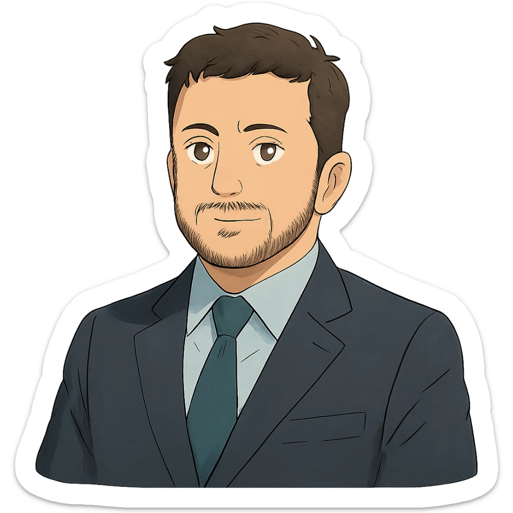 portrait of Vladimir Zelensky in a business suit, ghibli style, no background sticker