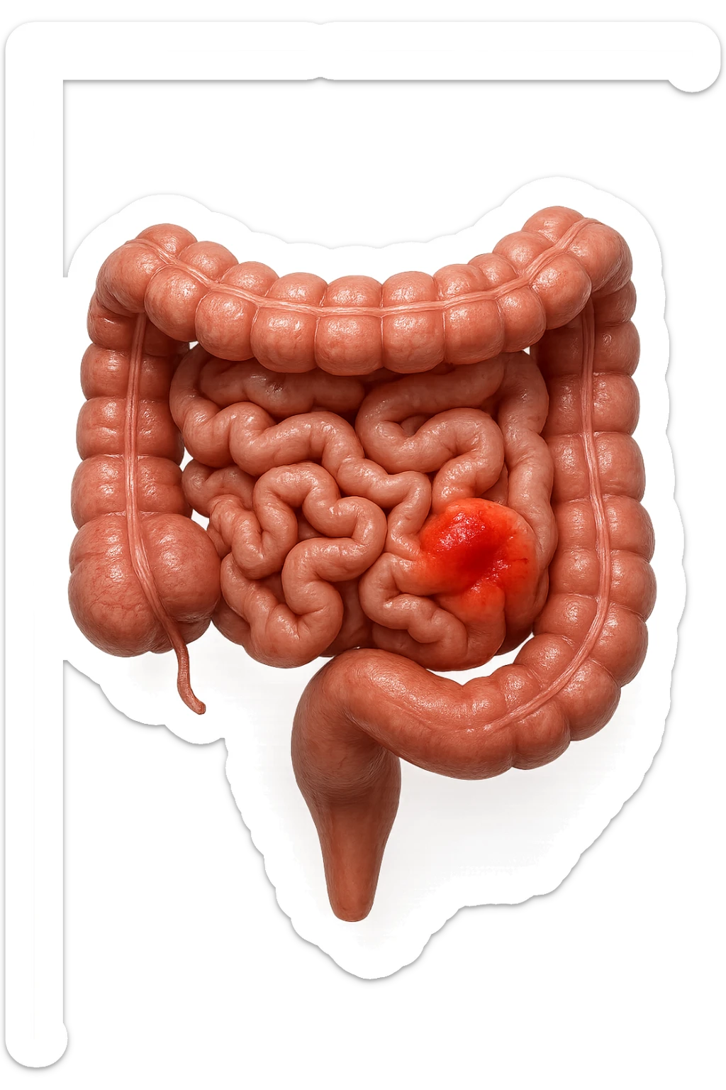 intestino anatomico realistico con red spot di infiammazione, IPERREALISTICO 4K sticker