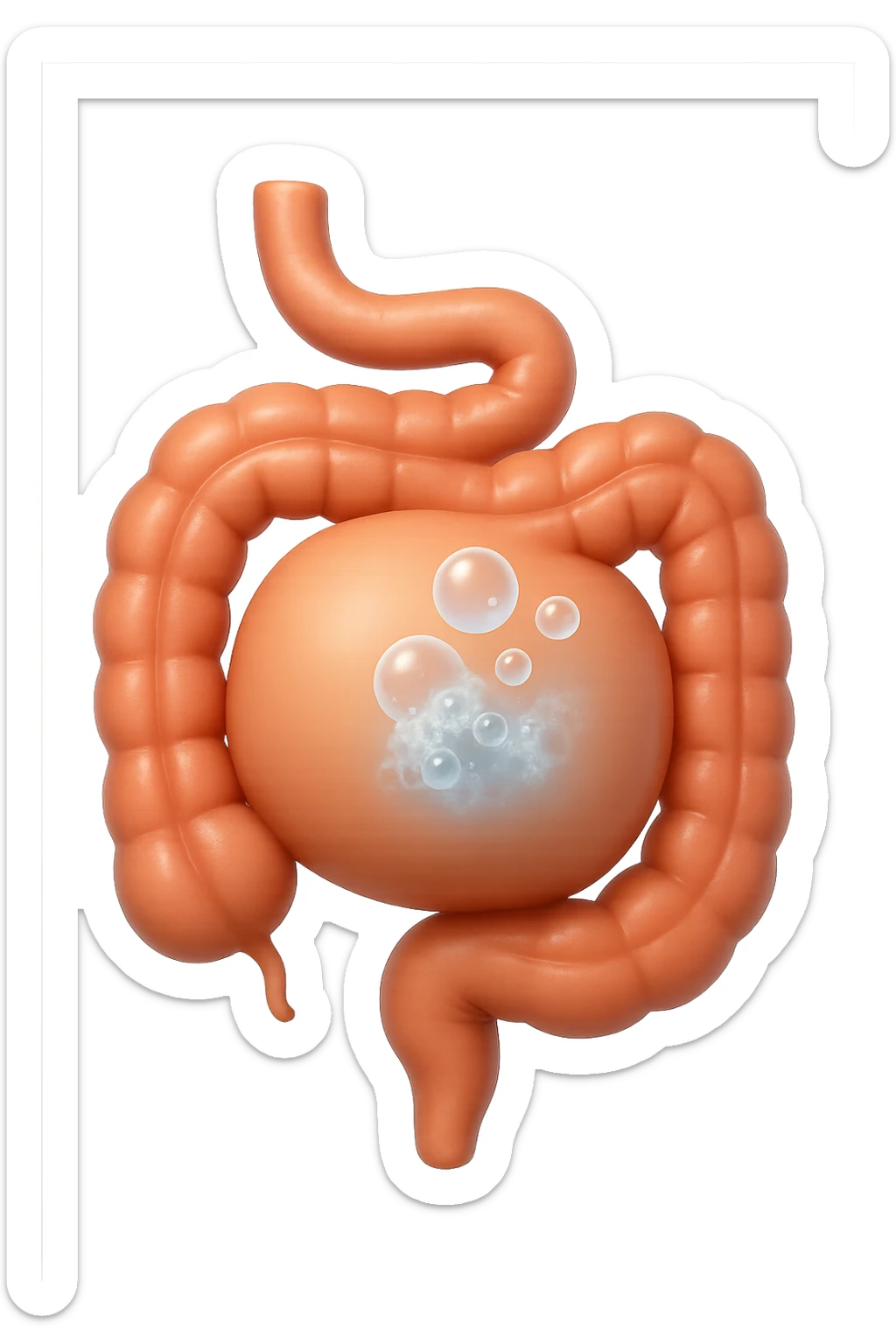 emoji stile iphone di un intestino che ingoia una nuvoletta di aria ben visibile e gli si gonfia la pancia, non fargli il naso, iperrealistico 4k sticker