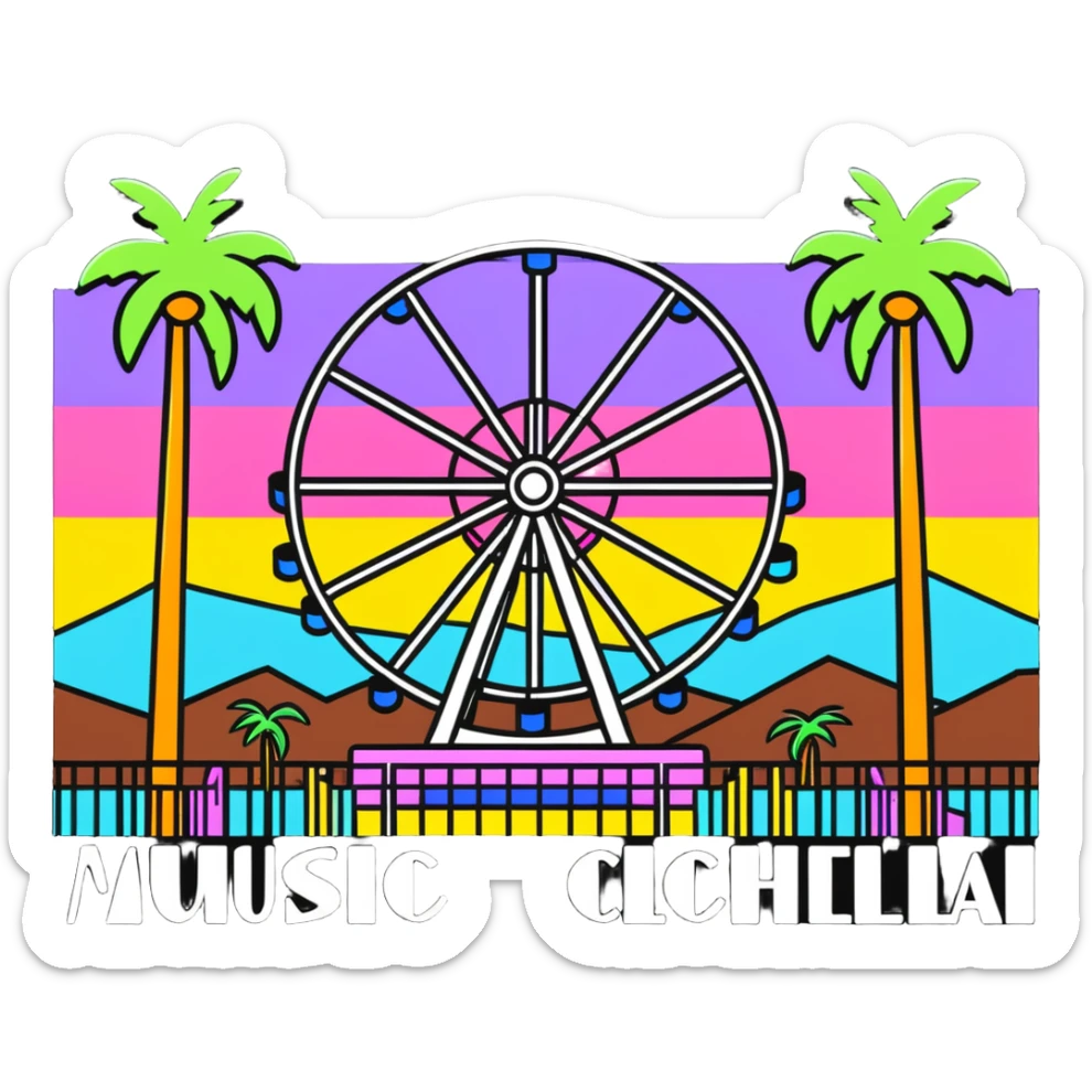 crowd at Coachella music festival with ferris wheel and palm trees sticker