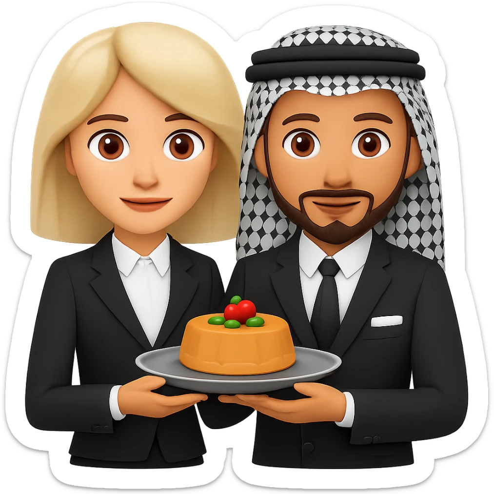 Add a traditional Arab headscarf (keffiyeh) to the man in the emoji style. Keep the style consistent with emoji style and no background (transparent). sticker