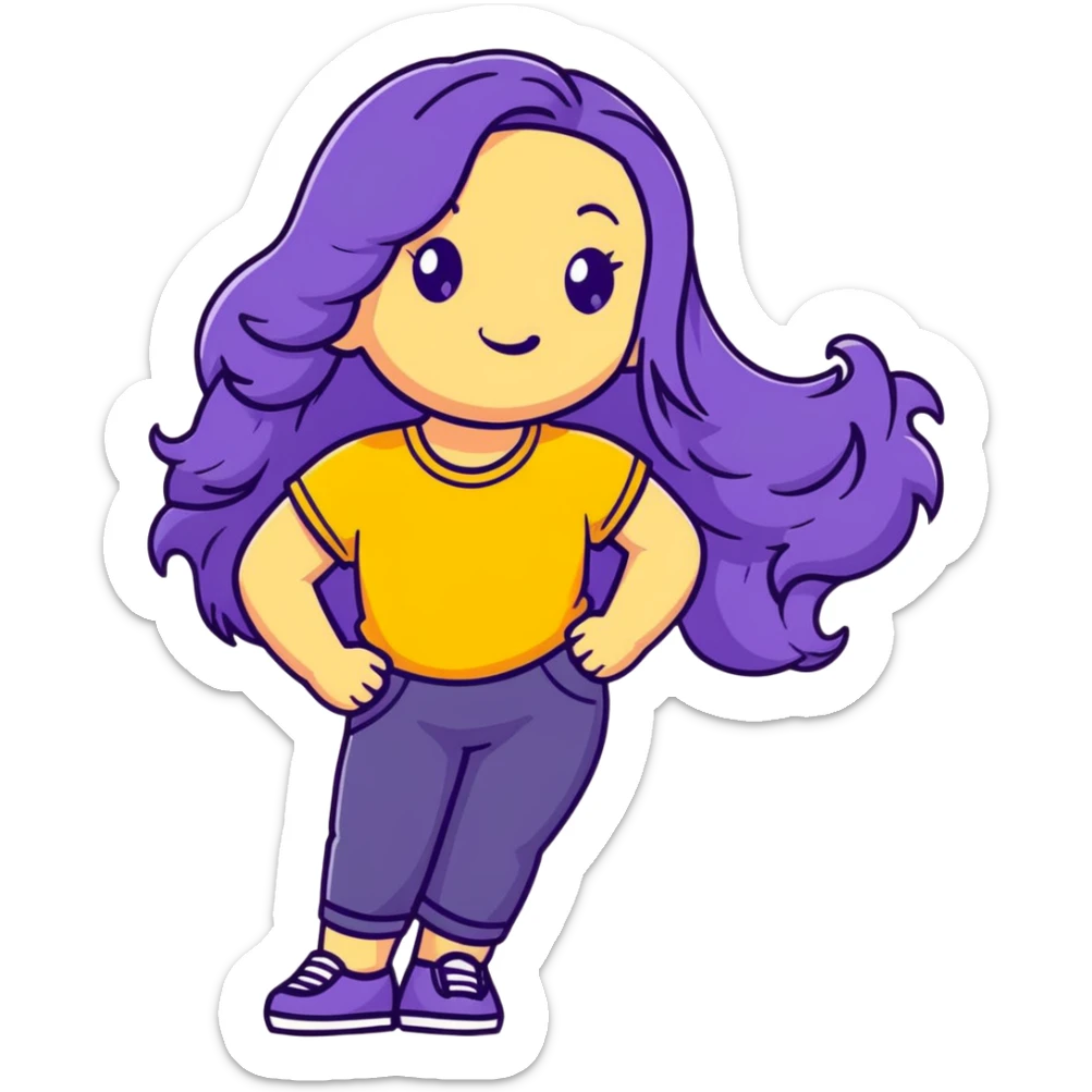 A cute girl with long, wavy purple hair reaching her waist sticker