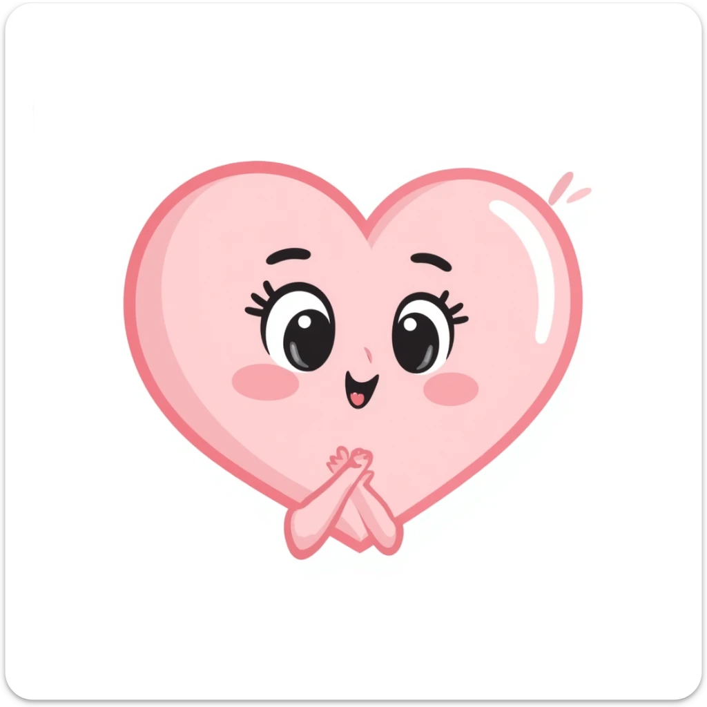 kawaii chibi pink heart character with big sparkling eyes, soft pastel colors sticker