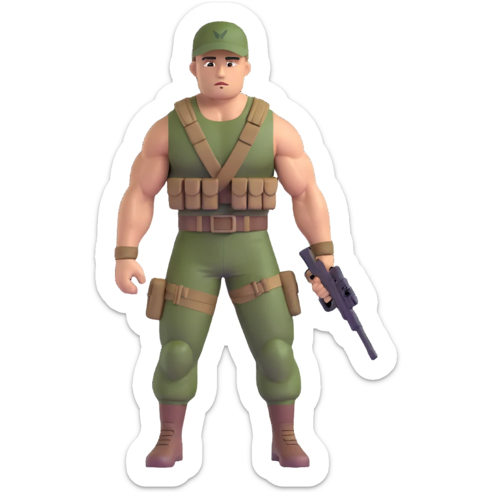 Carl Weathers as Dillon from Predator movie, muscular man in jungle combat gear sticker