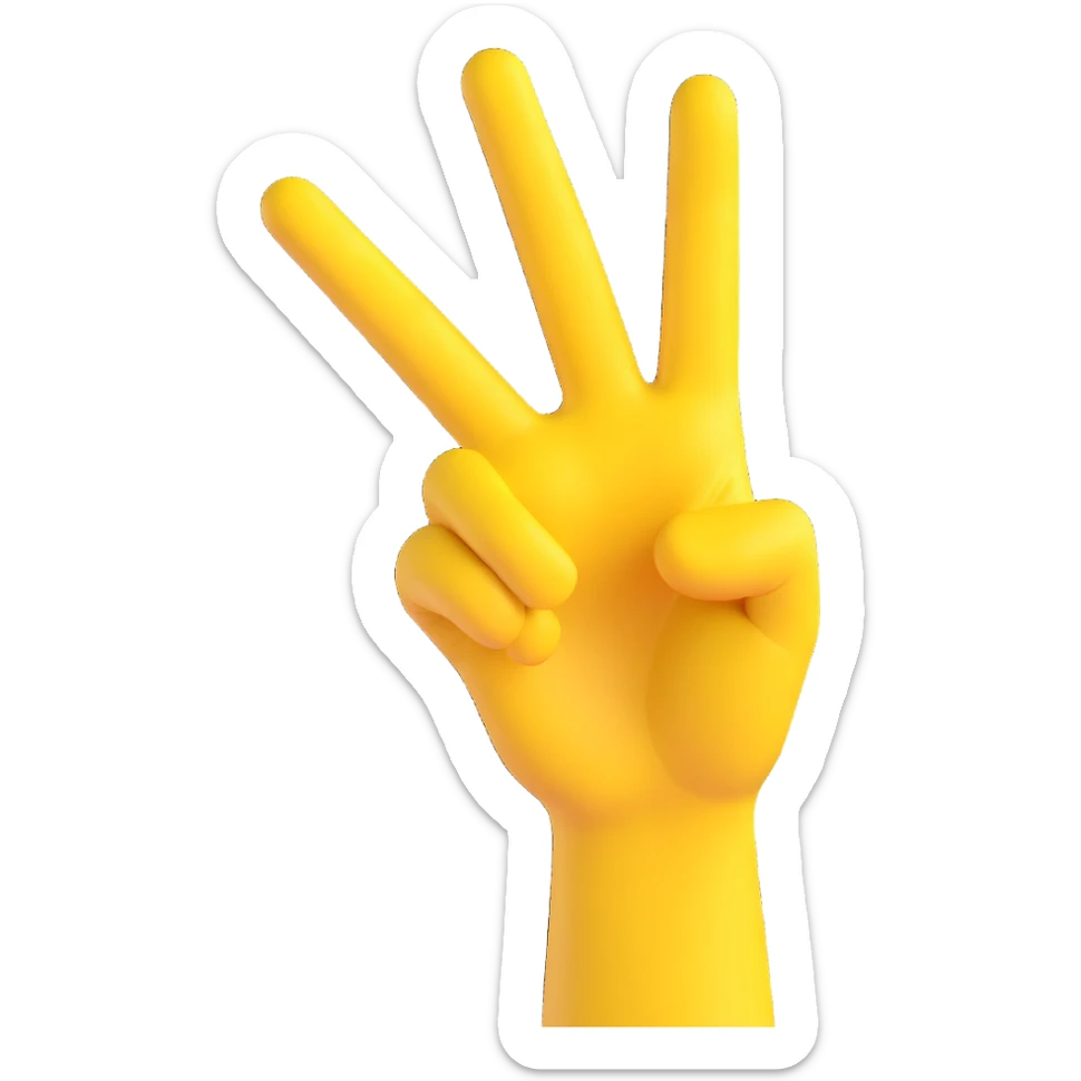 yellow hand making the 'OK' gesture, 3D emoji style, with a peace sign on the wrist sticker