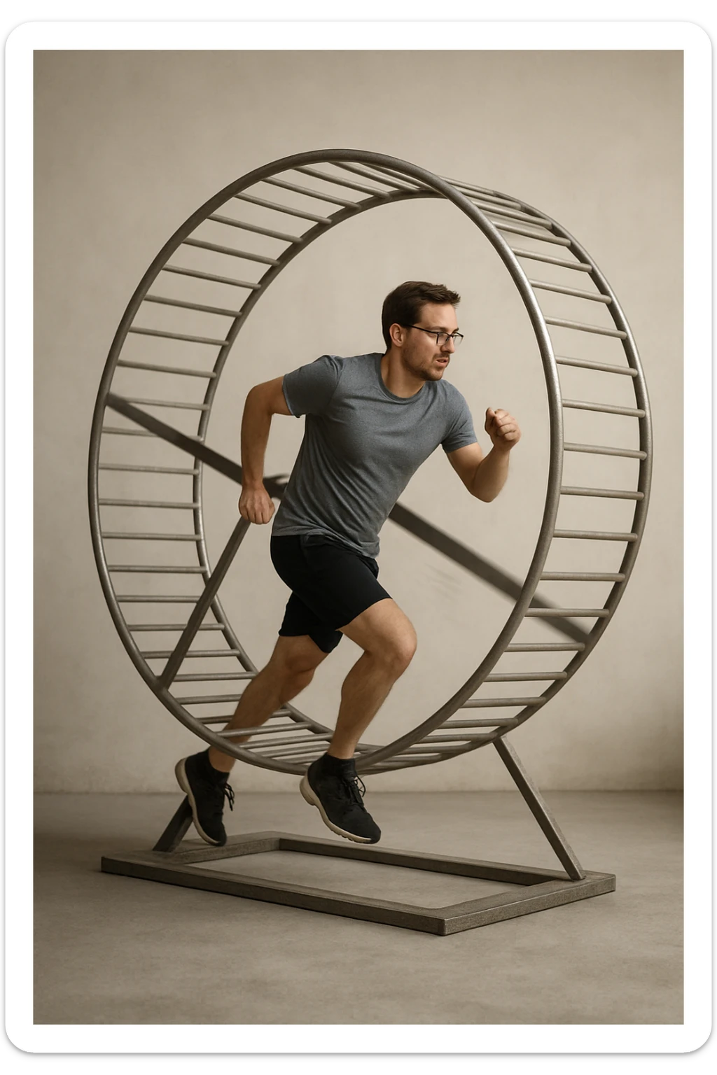 uomo che corre dentro la ruota del criceto come un circolo vizioso immagine realistica sticker