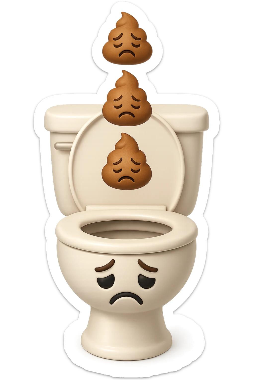 EMOJI STILE IPHONE 3D DI un water con palline di cacca tristi che cadono dall'alto verticalmente, iperrealistico 4k sticker