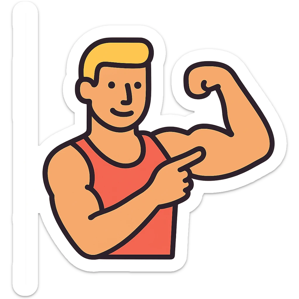  a very strong sportsman boasting his huge arm muscles. Pointing to them. sticker