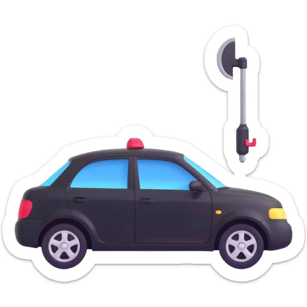 black luxury car door with a clearly visible dent on the bodywork, PDR (Paintless Dent Repair) tools such as rods positioned above the damage, elegant and modern sticker