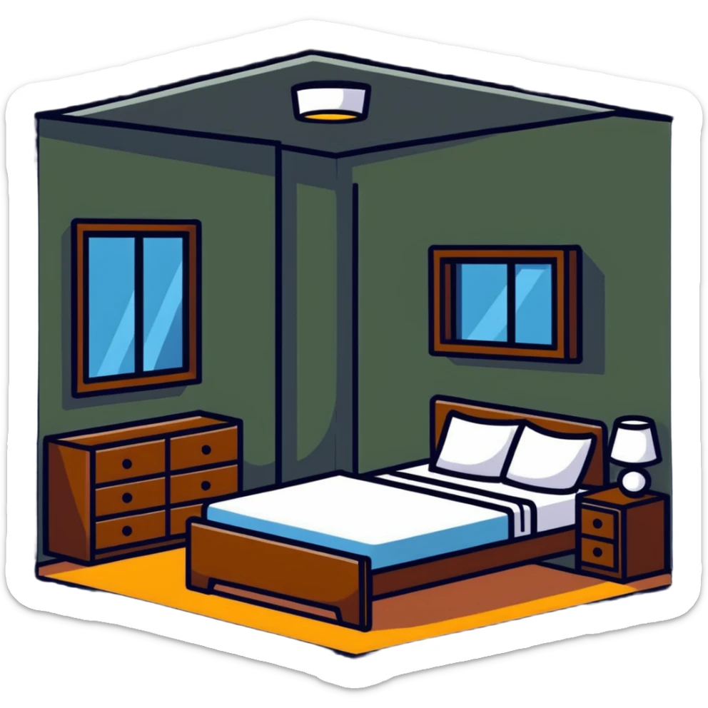 small bedroom with cute decor, cozy space aesthetic, pastel colors, plush toys, charming details sticker