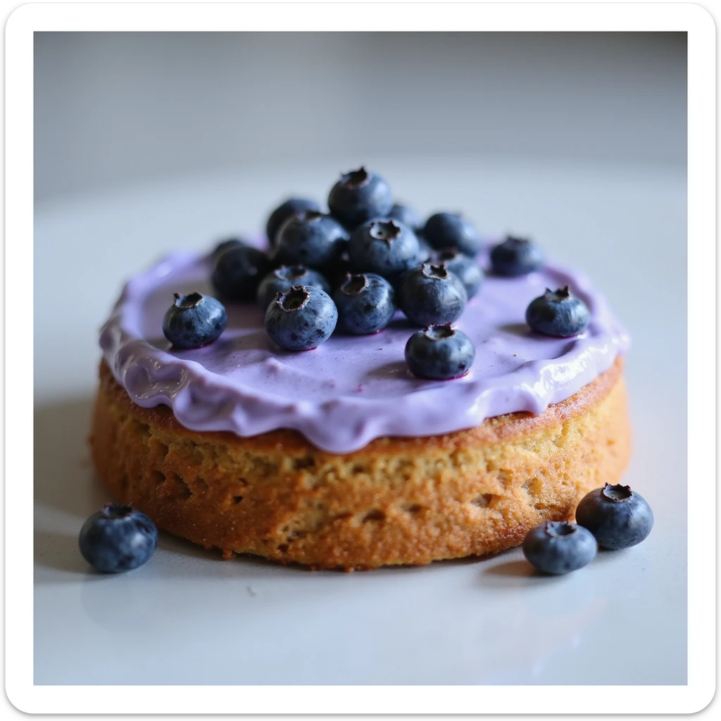 realistic round cake with blueberry frosting and fresh blueberries, photorealistic style sticker