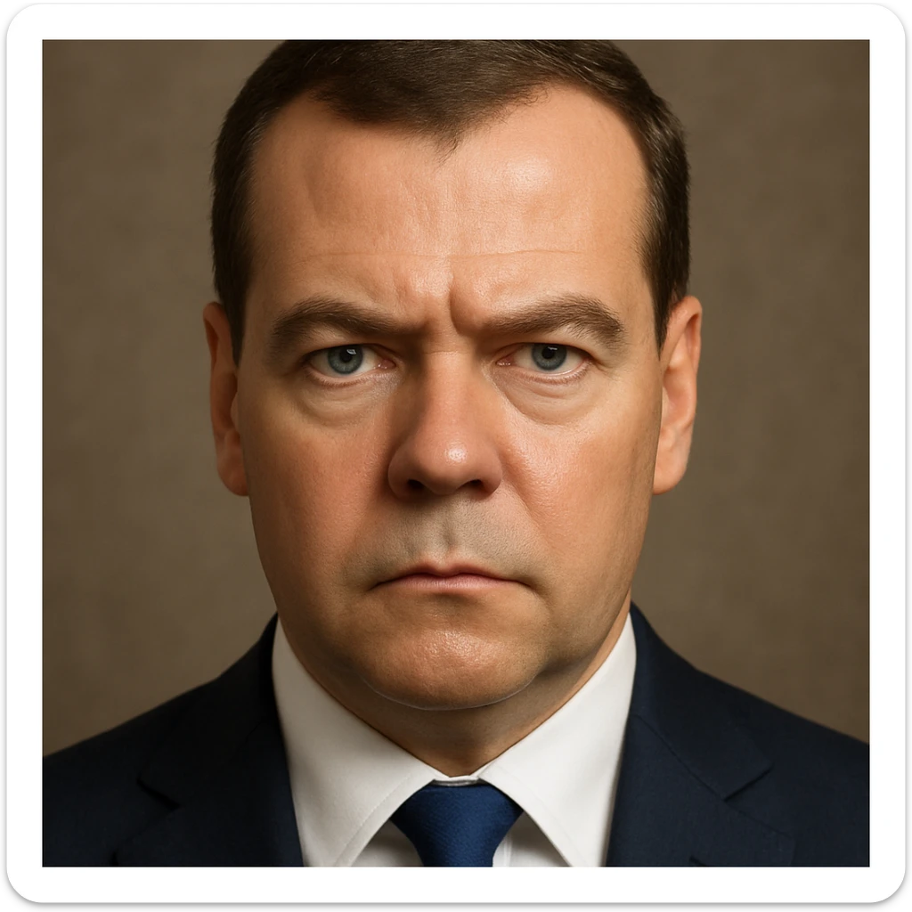 photorealistic, high-quality portrait of Dmitry Medvedev in emoji style, very detailed, serious and focused look sticker