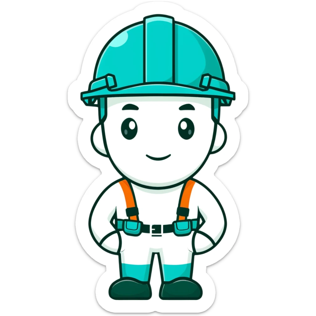Male oil rig worker in uniform and safety helmet, minimalist design with soft gradients in sky blue, teal green, white, and light gray sticker