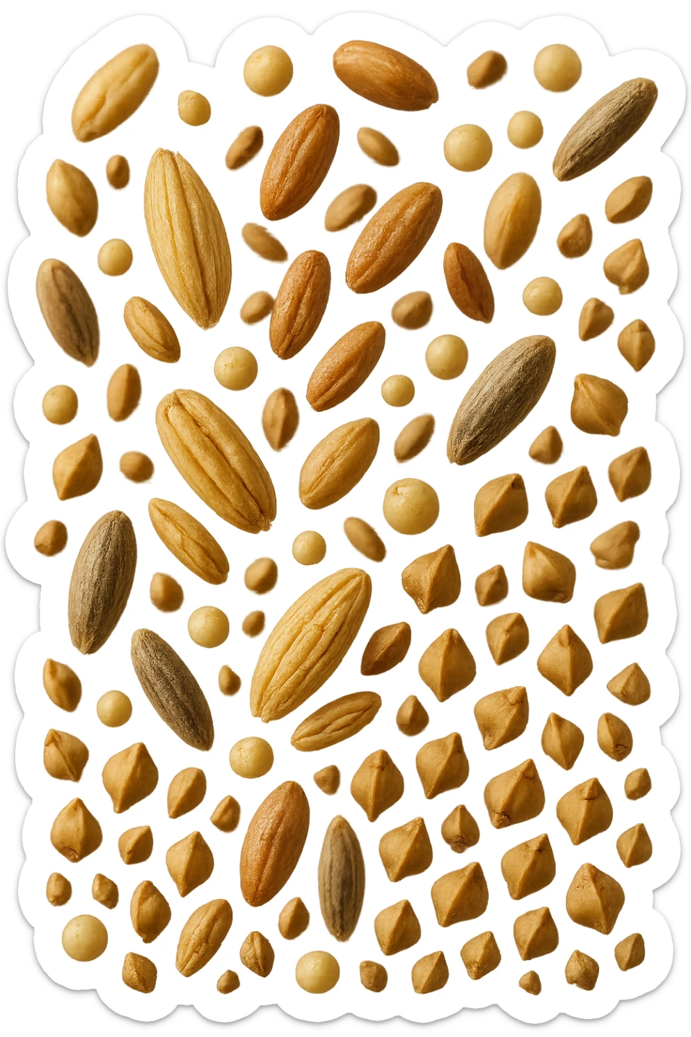 Avena, orzo, farro, segale, quinoa, grano saraceno FLUTTUANO IN ARIA, IPERREALISTICO 4K sticker