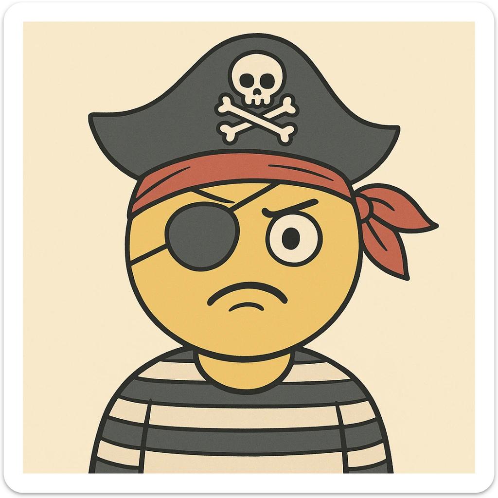 cartoon style pirate emoji wearing striped shirt and red bandana sticker