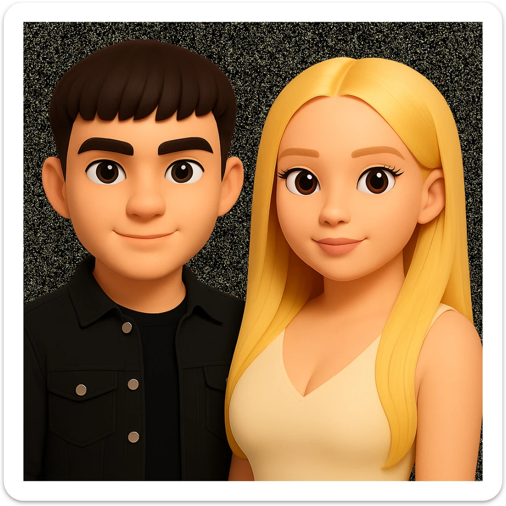 Slightly increase the volume of the upper body of the girl, slightly turn her to face forward, and make the skin color uniform. Maintain the cartoonish 3D style as in the reference image. sticker