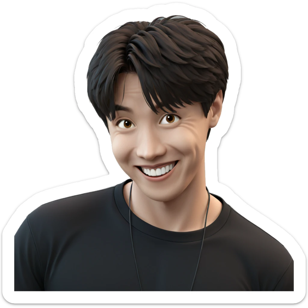 smiling boy in black shirt sticker