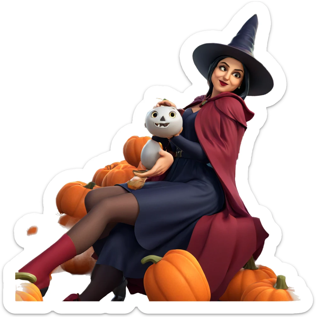witch girl with pumpkin sticker