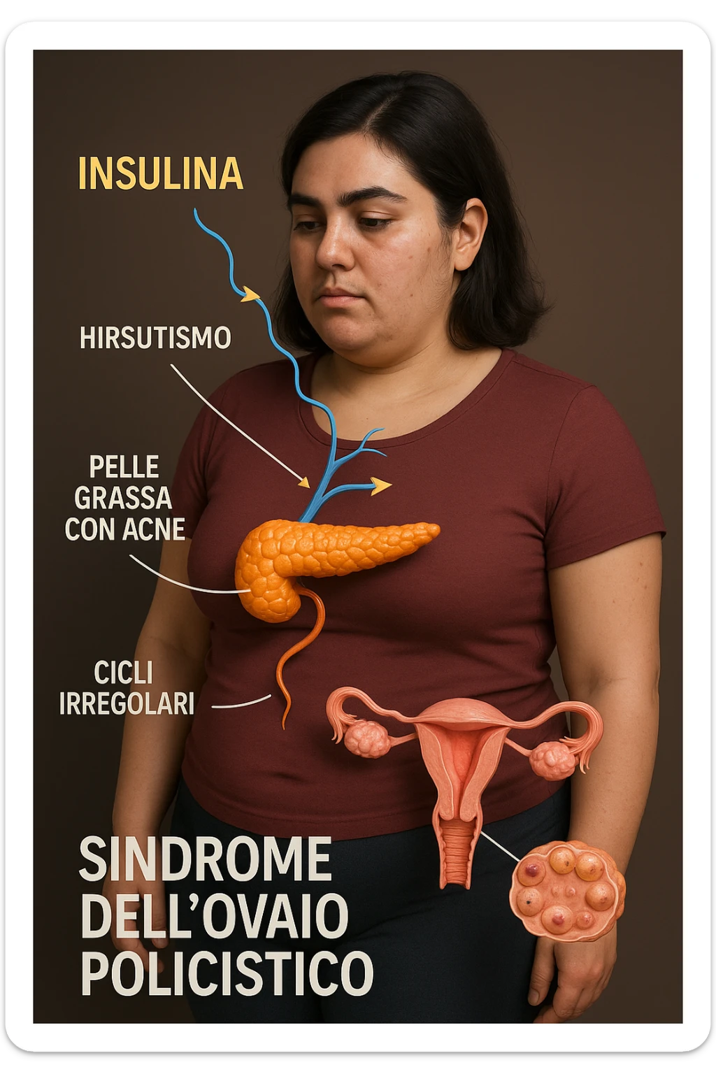 Donna con insulina fuori controllo  in 3D immagine medica donna pcos in italiano sticker