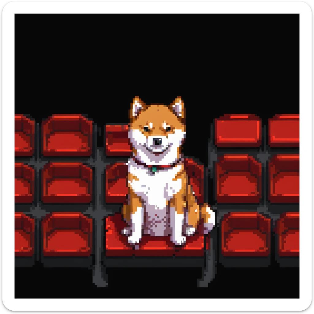Shiba Inu sitting in a movie theater with red seats in the background, variation 1 sticker