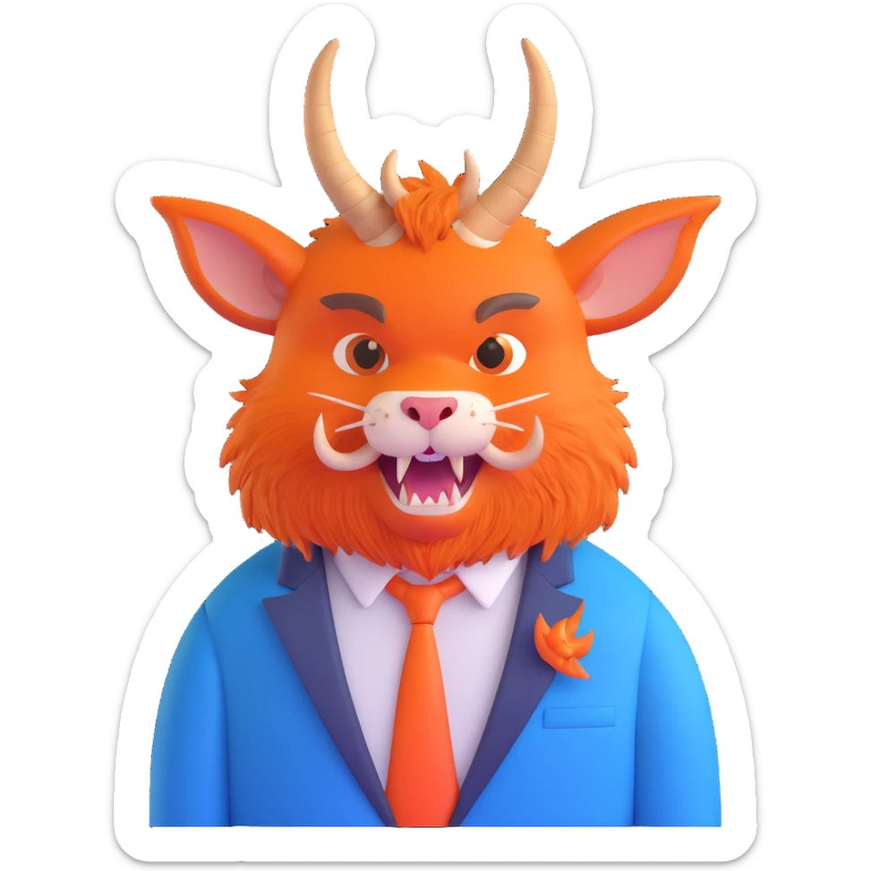 Beast from Beauty and the Beast, furry creature with horns and fangs wearing a blue formal jacket sticker