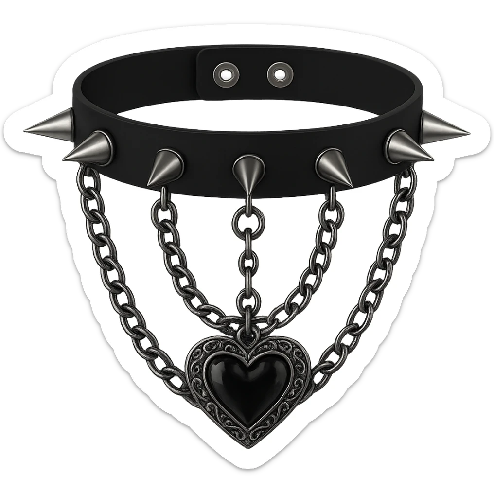 Add a heart-shaped pendant to the black goth choker, keeping the gothic style. Remove the background. sticker