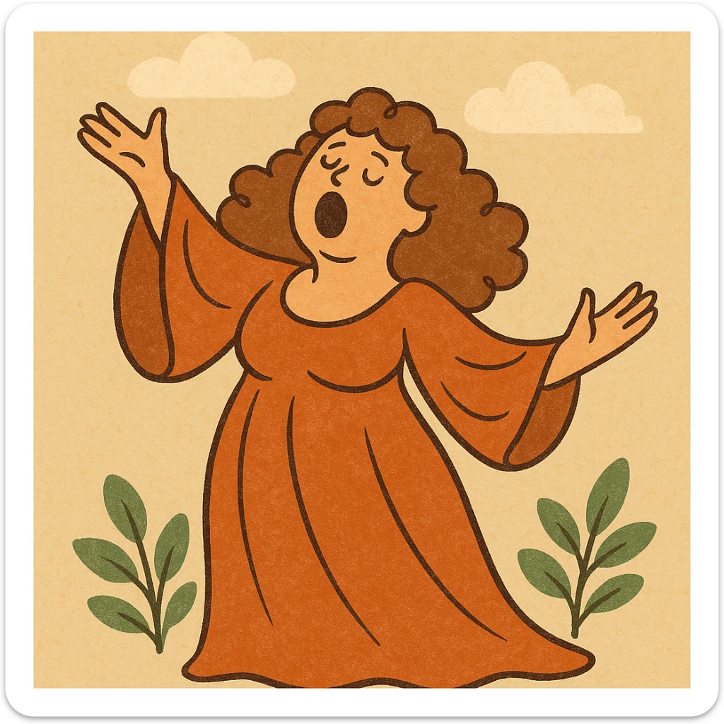 dramatic opera singer with exaggerated gestures, curly hair, flowing costume, whimsical style sticker