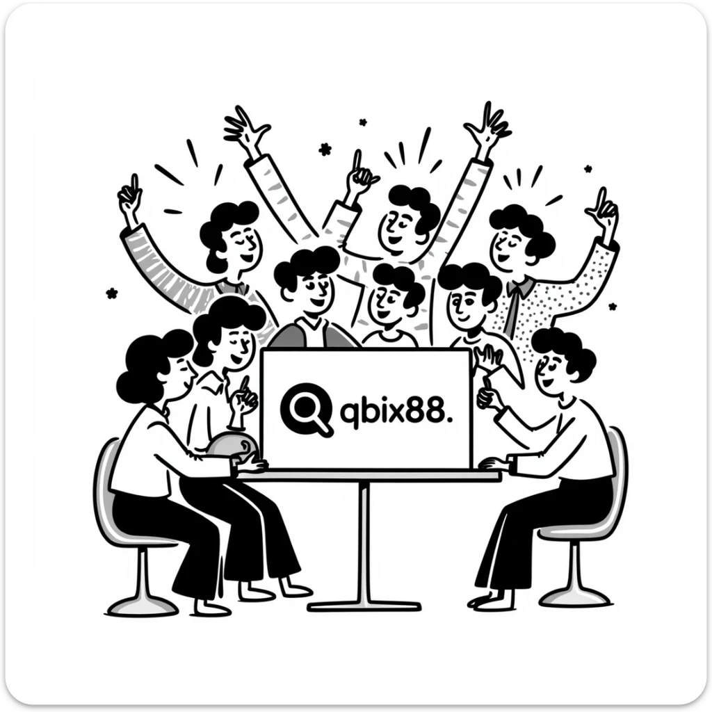 Gaming platform 'qbix88' with large community of players winning together and enjoying benefits sticker