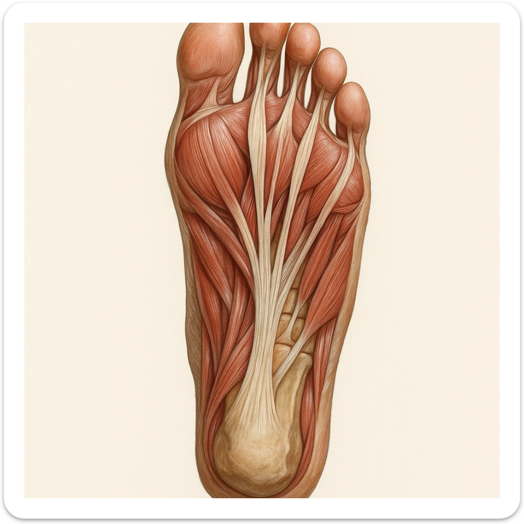 realistic anatomical view of the sole of a human foot with exposed layers of muscles, tendons, and bones sticker