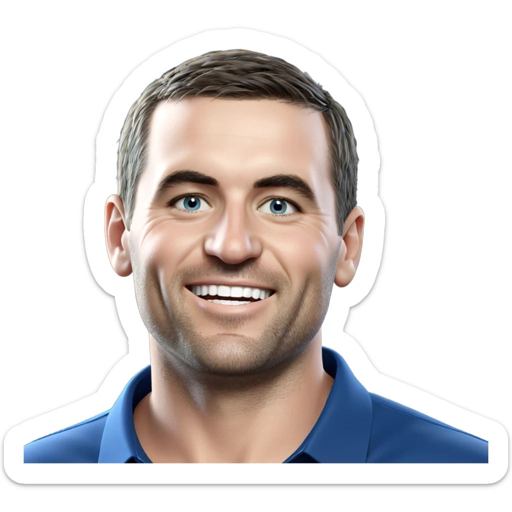 smiling boy in blue shirt sticker