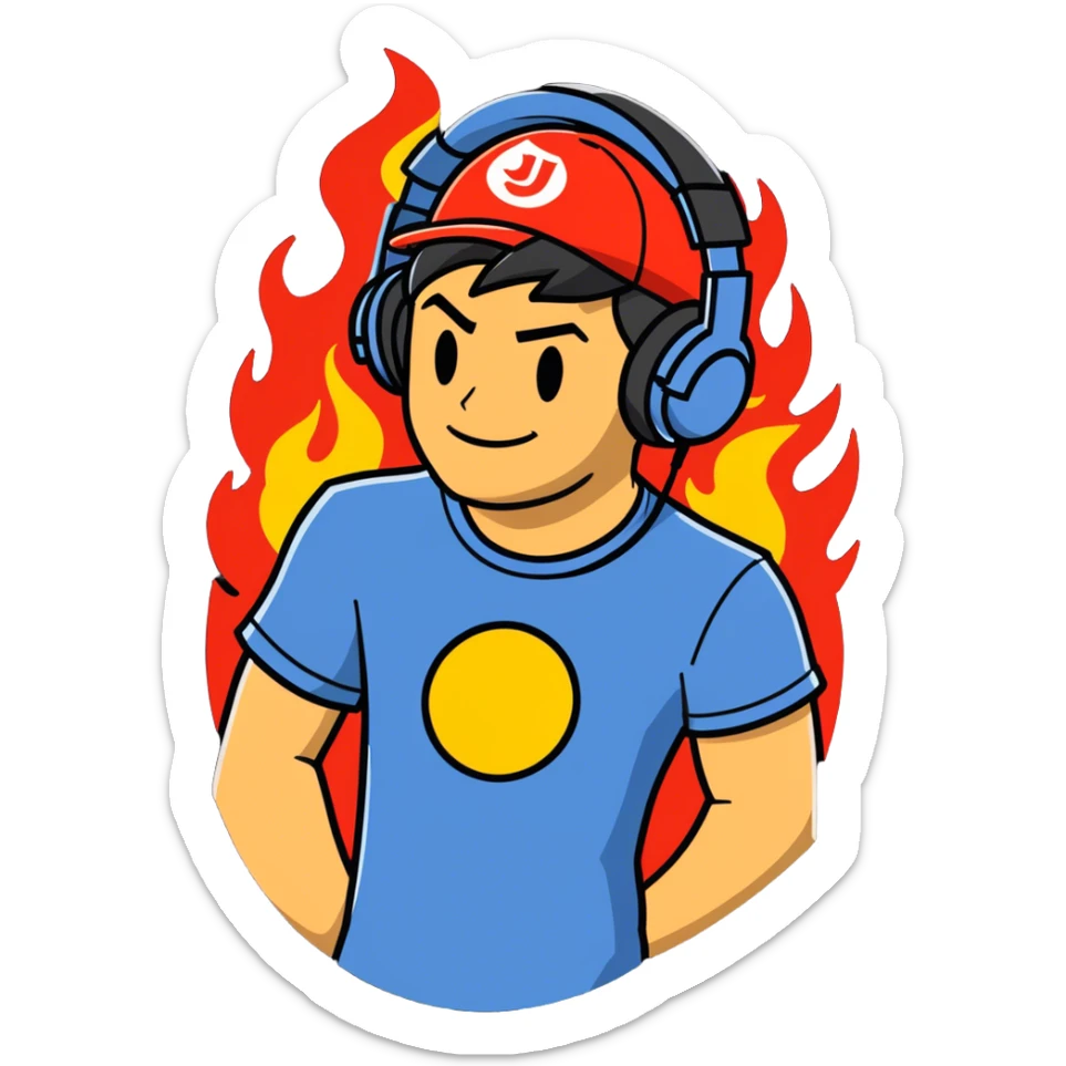 Hot handsomeb muscular 6ft tall smiling happy ash ketchum being a  dj and his music is on fire while kissing a friend sticker