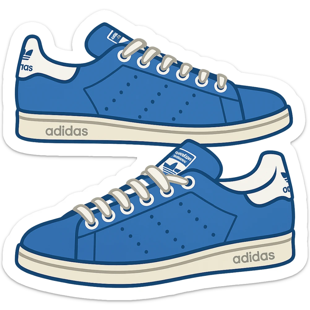 Add visible laces detail to the pair of blue adidas Stan Smith sneakers in emoji style with no background. sticker
